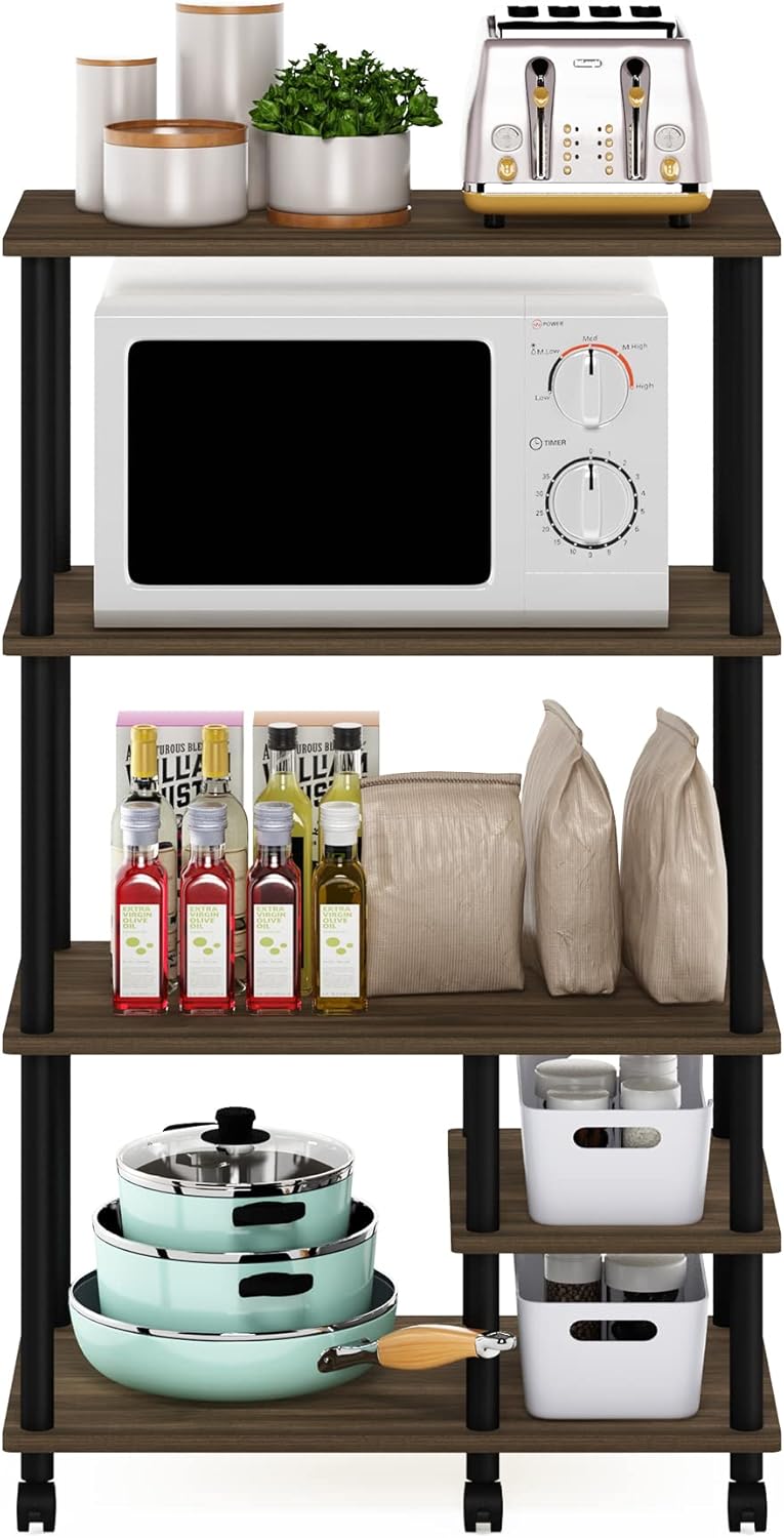 Furinno Turn-N-Tube Kitchen Shelf Cart, Columbia Walnut/Black