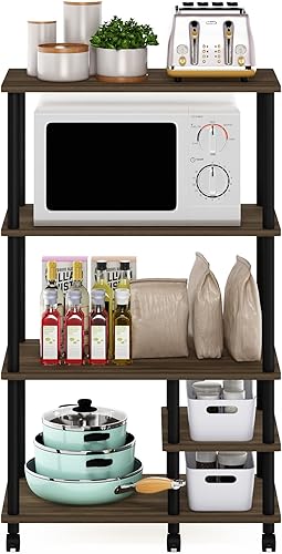 Miniatura 2 de Furinno Turn-N-Tube - Carrito de estante de cocina, nogal Columbia/negro Columbia Nogal/Negro,Ámbar Pino/Negro,Americano oscuro/Negro,Roble