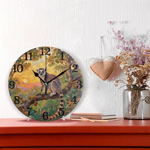 Miniatura 2 de KLL Brown Rings-Tailed Lemur Jungle 10 Inch Round Wall Clock Retro Non Ticking Deco for Home Hotel Office reloj para cocina de pared