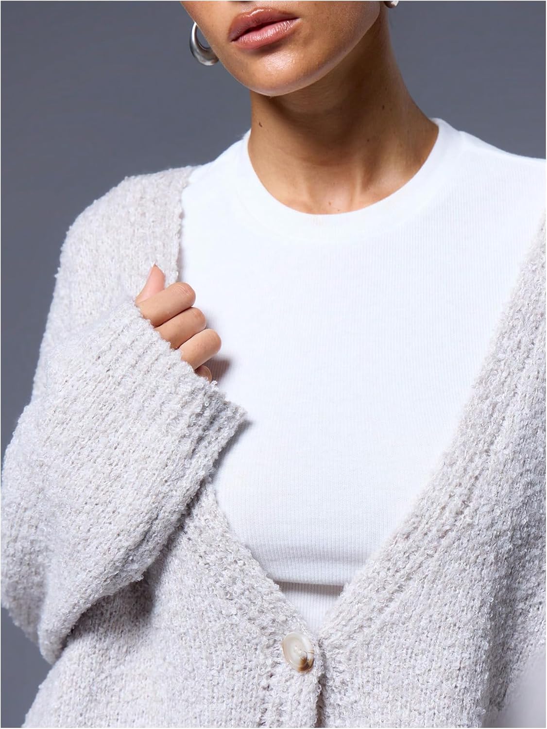 Milumia Women's Deep V Neck Fuzzy Cardigan Casual Drop Shoulder Long Sleeve Oversized Knitted Sweaters