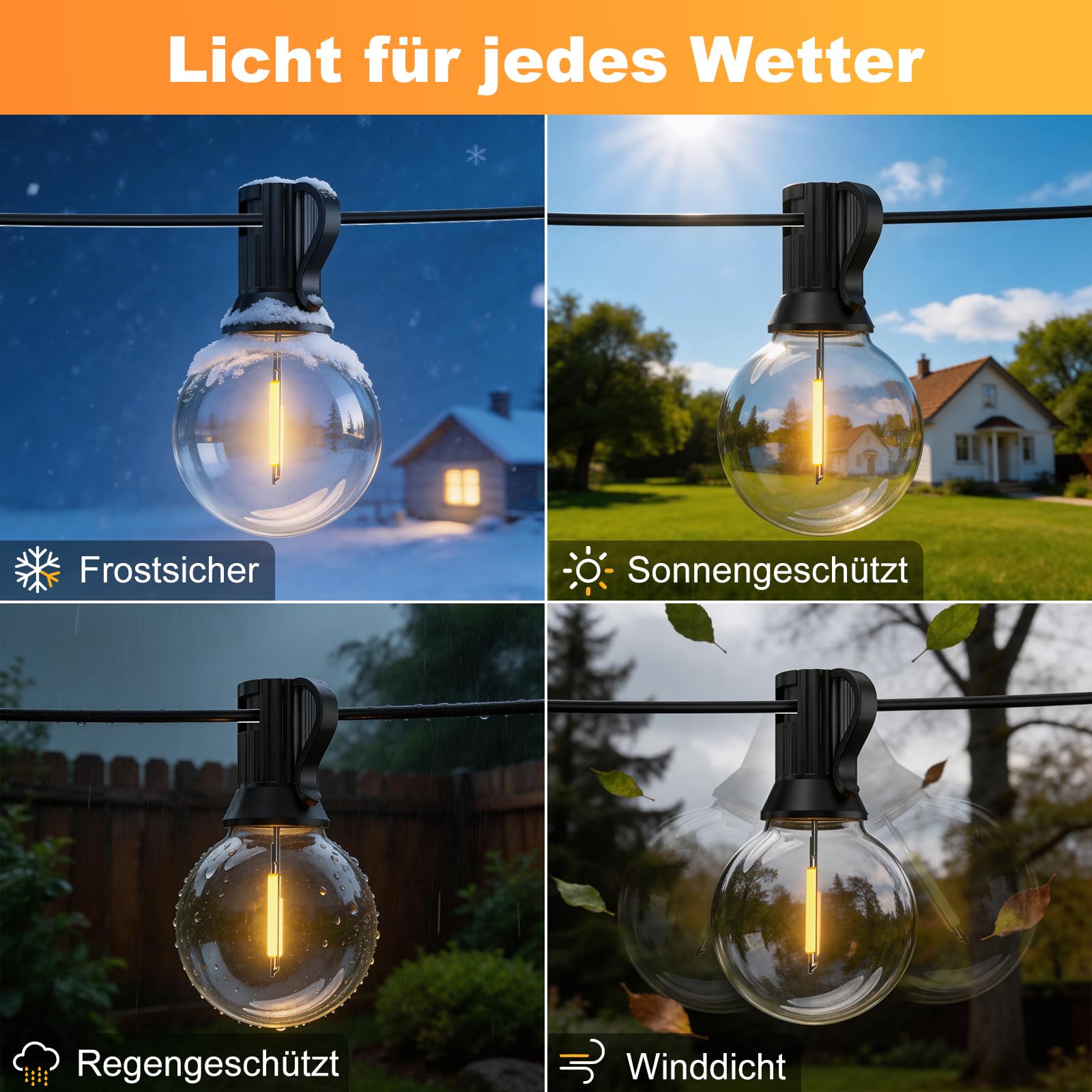 G40 Lichterkette Außen Strom, LED Lichterkette Outdoor Mit Fernbedienung & App-Steuerung Dimmbar, 23,5M 77FT 25+2 Lichterkette Warmweiß Außen Innen, Wasserdicht Glühbirnen für Garten Balkon