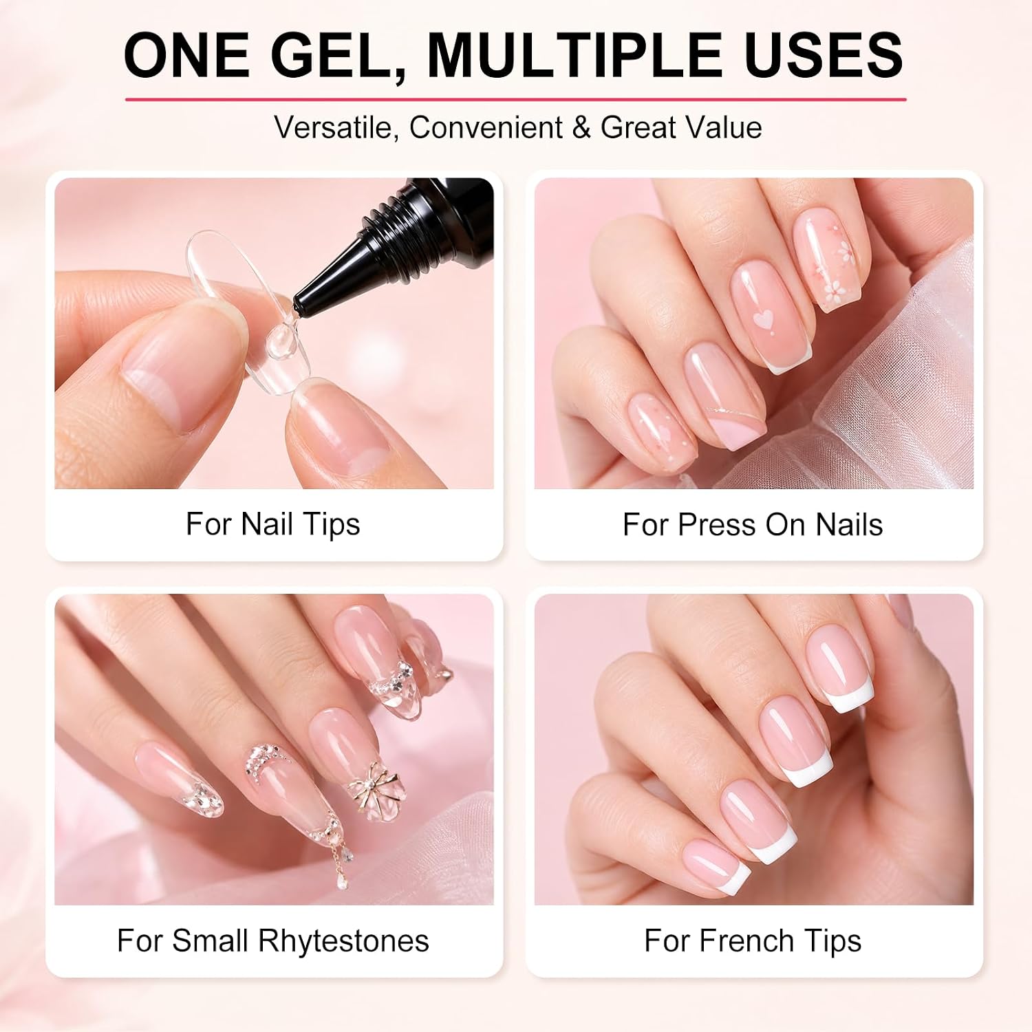 GELAMBER Nail Glue for Press Ons, Semi Solid Nail Glue Strong, No UV, 15g