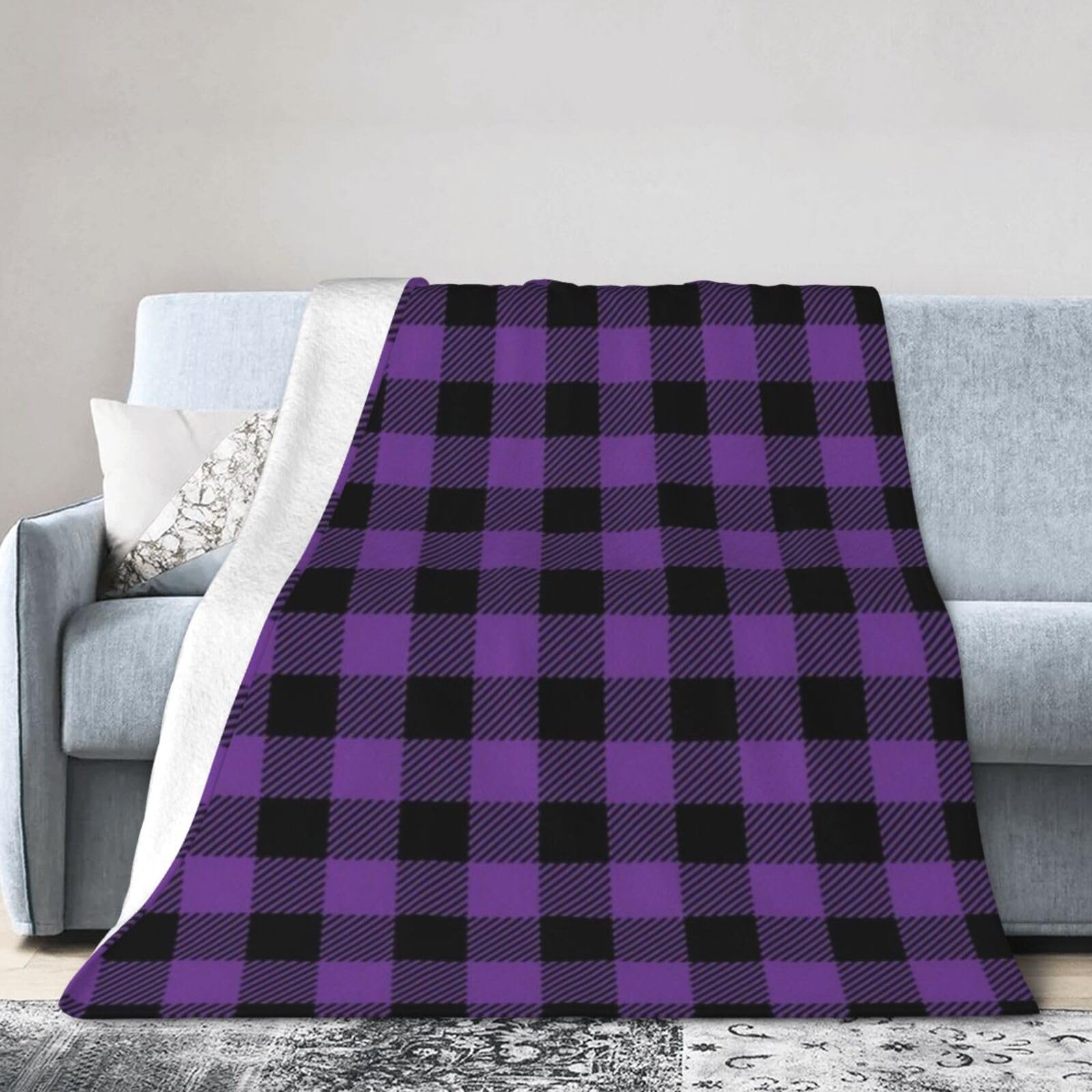 ERTDFXCV Purpleblack Plaid Blanket 80"x60"