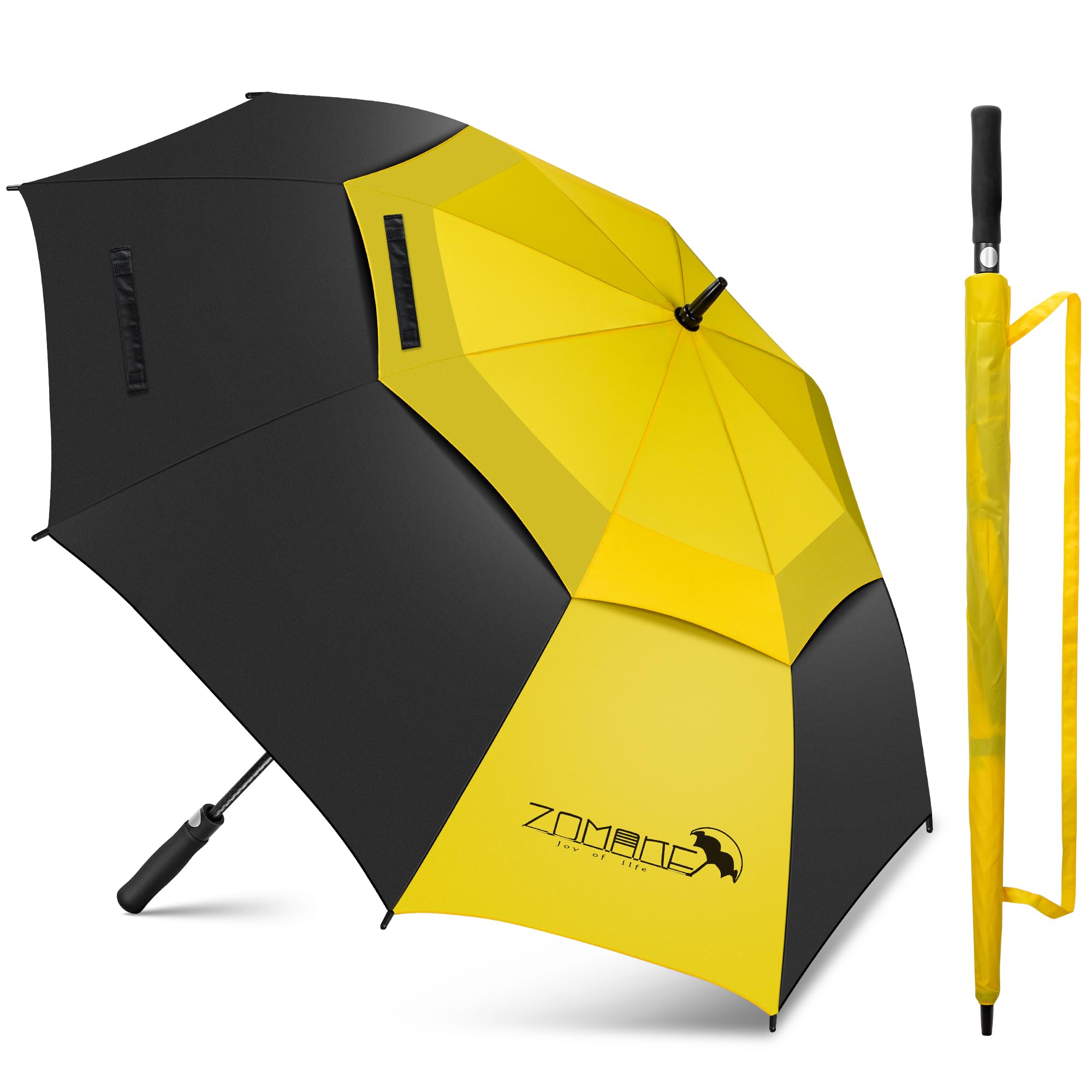 ZOMAKE Golf Umbrella Windproof and Rainproof 62in, Large Umbrella Windproof Strong, Unbreakable Big Golfing Brolly Double Canopy for Men Women (Black/Yellow)