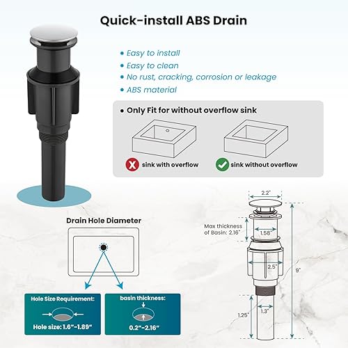 Miniatura 6 de gotonovo Grifos para lavabo de baño, cromo pulido, un solo mango, cuerpo alto, caño giratorio, acabado plateado, desagüe desplegable sin