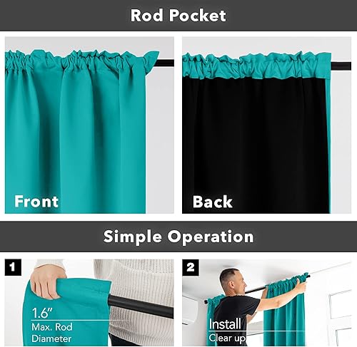 Miniatura 4 de Deconovo - Cortinas totalmente opacas, dobladillo para barra, doble capa, para dormitorio, sala, 2 paneles