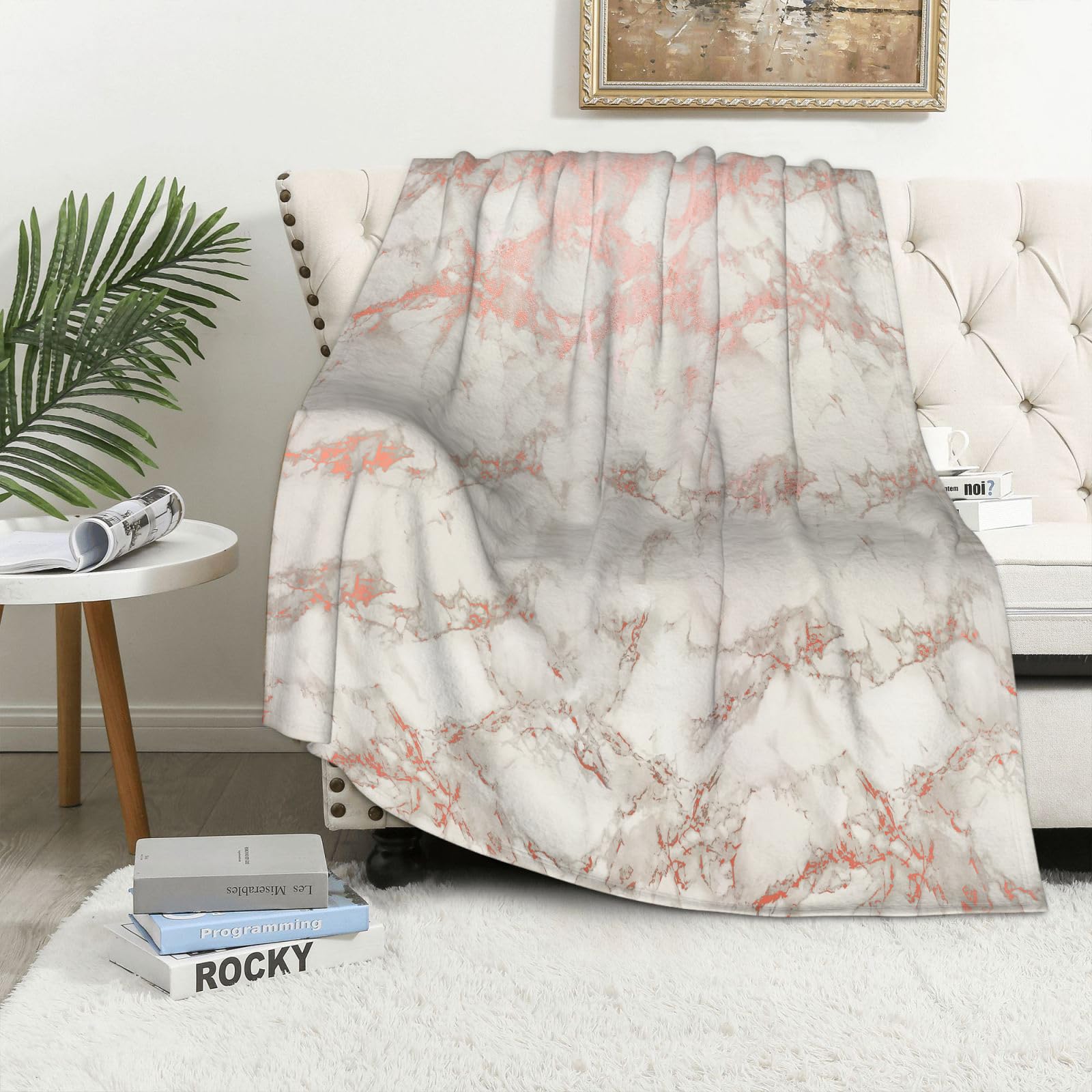MAAPCHP Flannel Fleece Blanket Throws for Sofa Fluffy Blanket Bed Throw for Bedroom Rose Gold Marble Background Oil Resistant Blanket for Bed, Couch,Car 30x40in
