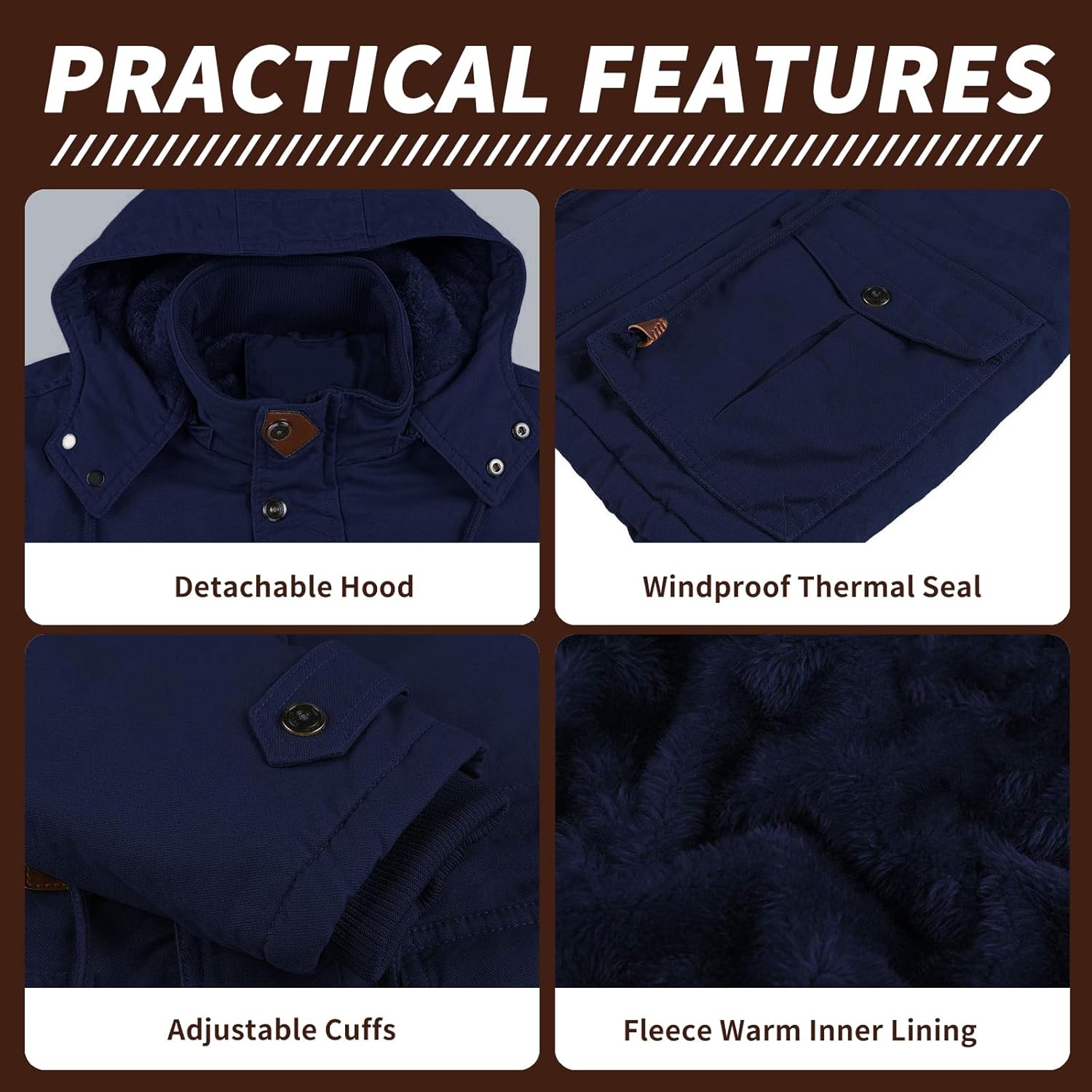 Mens Jacket Winter Casual Fleece Lined Cotton Thick Military Tactical Hooded Work Coats with Cargo Pockets - Image 5