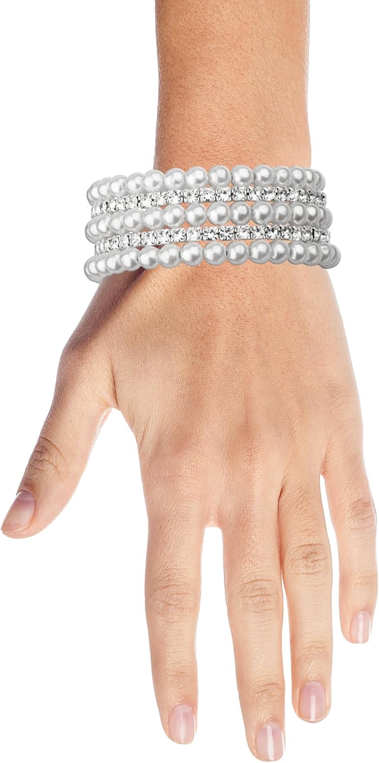 Nicole Miller New York Pearl and Crystal Wrap Bracelet, White, Fashion Jewelry