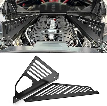 Bevinsee Engine Bay Panel Cover Compatible with Chevrolet Corvette C8 2020 2021 2022 2023 Aluminum Rear Engine Covers Left Right Engine Case Guards Protector Splash Shield, C8 Accessories 2PCS, Black