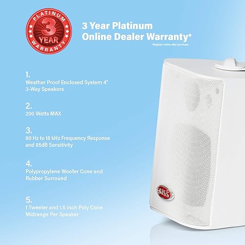 Miniatura 3 de Boss Audio MR4.3W Altavoz de sistema cerrado de 4 pulgadas, 200 W, 3 vías, color blanco