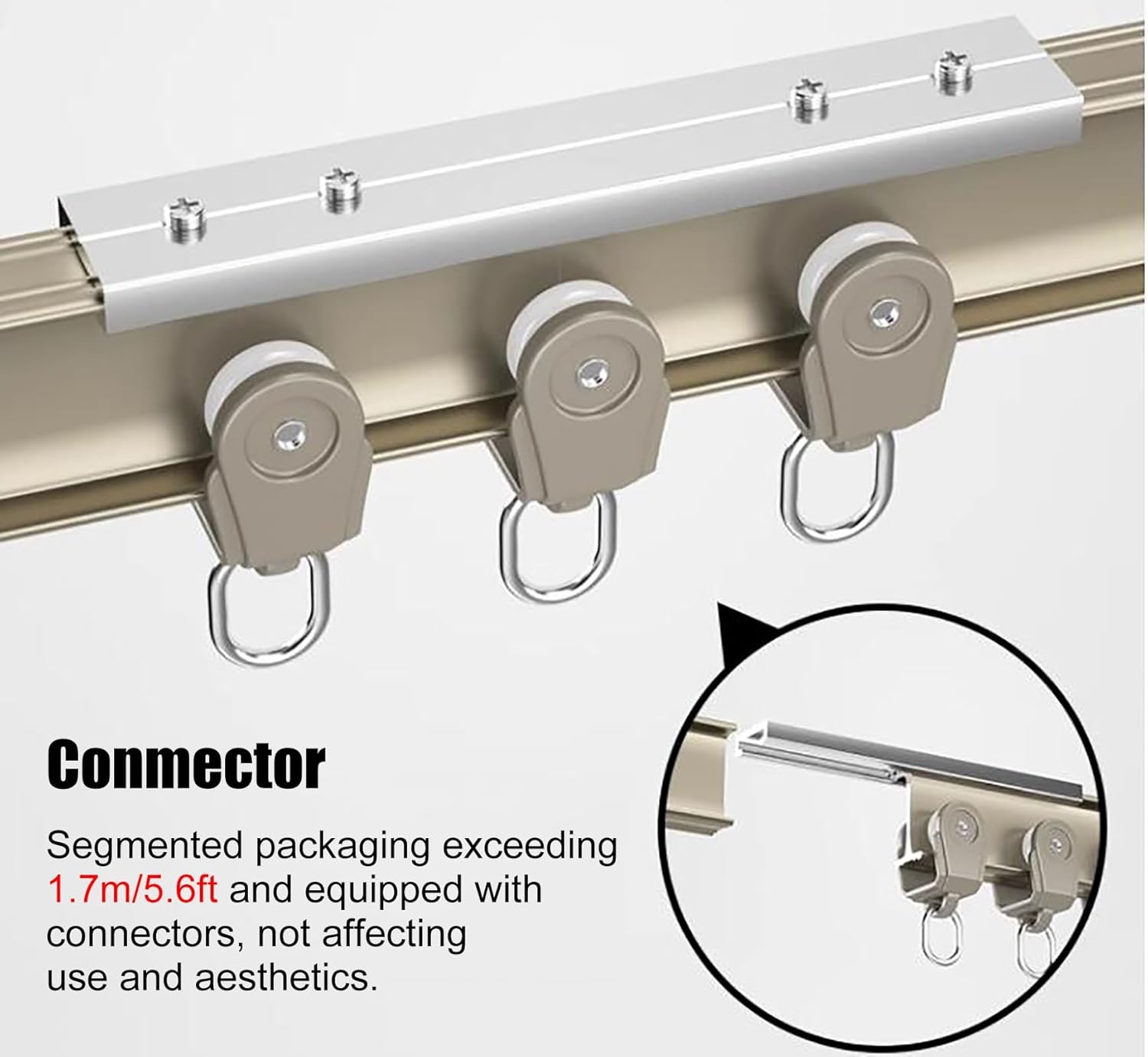 Flexible Bendable Double Track Curtain Track - Ceiling Mount Black, Aluminum Curtain Rail Set with 16 Pcs/M Rollers, for Room Divider/Windows(8m(26ft))