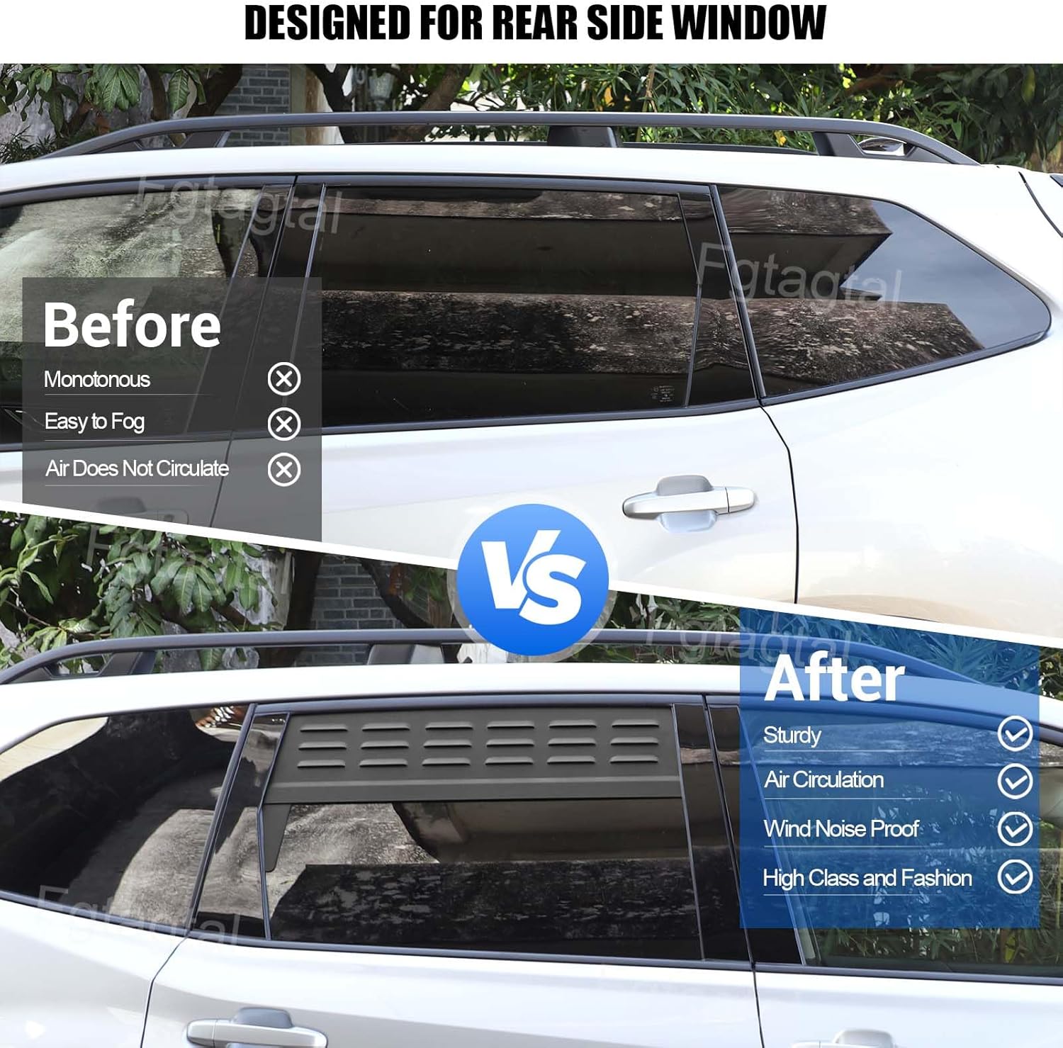 Window Air Vent Compatible with Subaru Forester 2019-2024, Aluminum Rear Side Window Louvers Air Vent Shades Cover Trim Accessories, 2Pcs