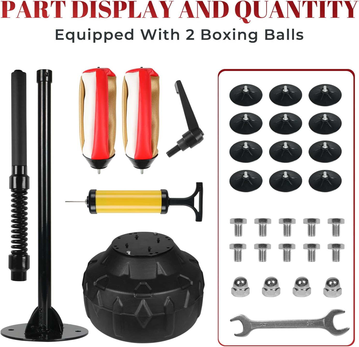 Boxing bar Reflex Speed Bag Punching Bag Free Standing Boxing Bag with Adjustable Height & Reinforced Spring Strong Durable Relief Stress Ball for MMA WWE Exercise（red White Gold） - Image 7