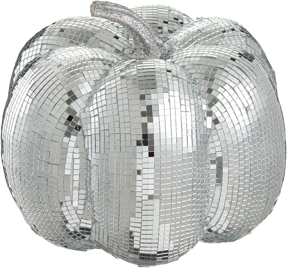 10" Hx10 W Artificial Mosaic Pumpkin -Silver (Pack of 2)