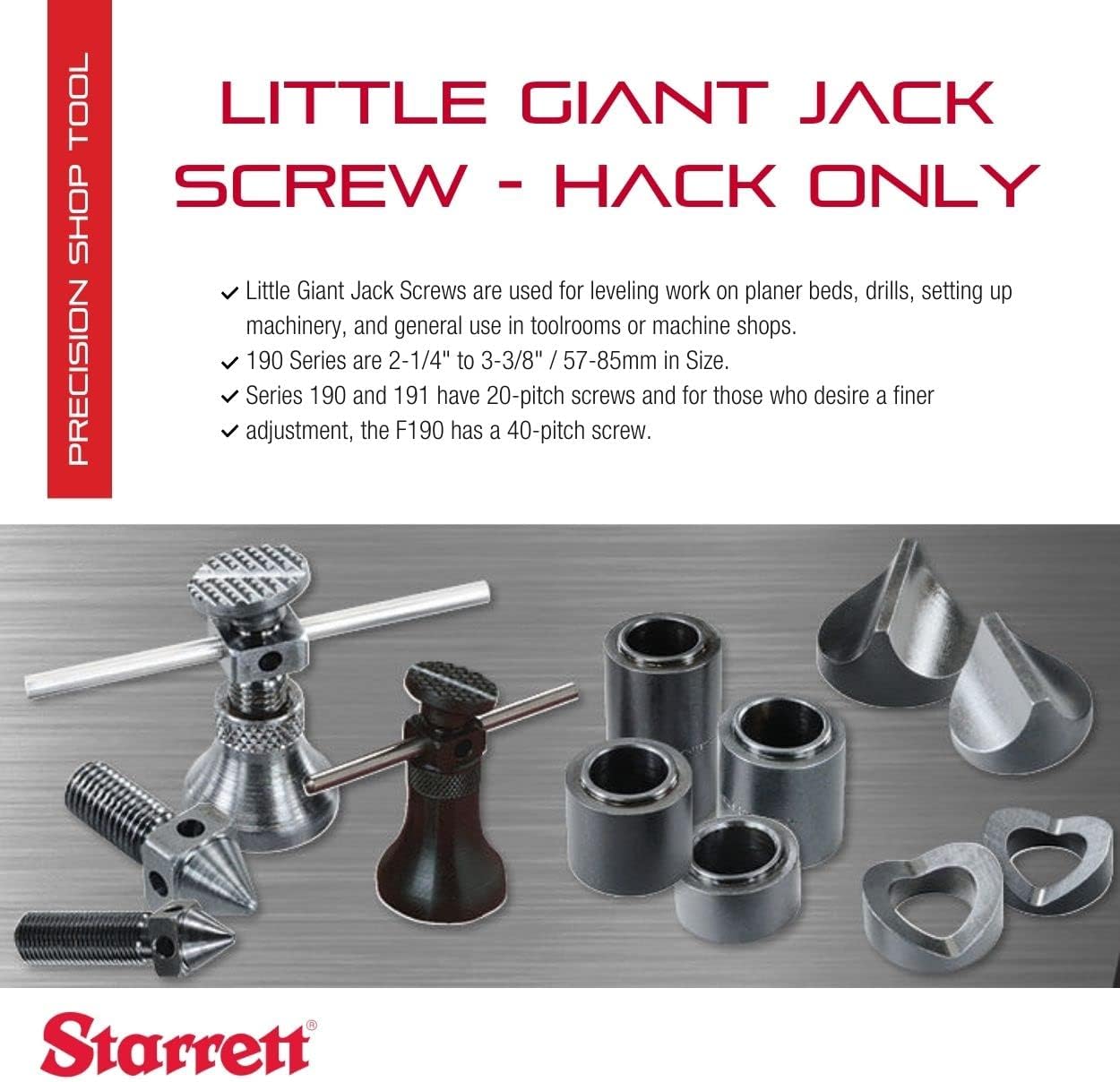 Starrett Little Giant Jack Screw - Jack Only - Ideal for General Use in Toolrooms or Machine Shops - 2-1/4-3-3/8" Range, 1-1/4" Base Diameter - 190A