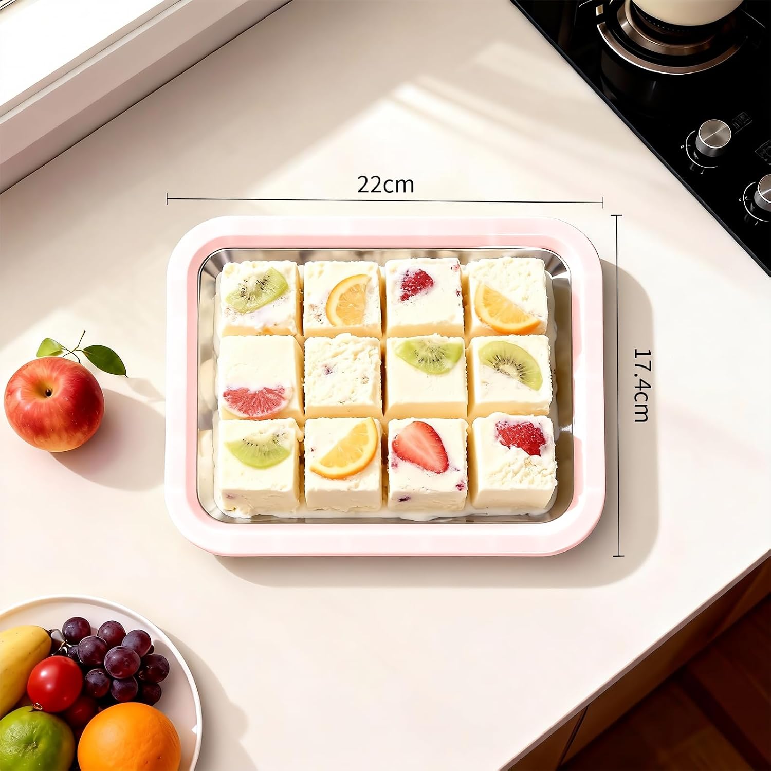 Rolled Ice Cream Maker Machine,DIY Kids Parents Activity Pan, Instant Cold Plate, [ 9 * 7 Inch ][SUS 304 ] stainless steel High Freezing Tray With 2 Scrapers,Frozen yogurt, Sorbet (pink]