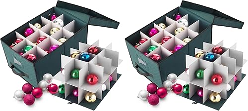 Elf Stor Caja de almacenamiento de adornos, cubo organizador de vacaciones, color verde, 24 compartimentos y divisores individuales de 4 pulgadas