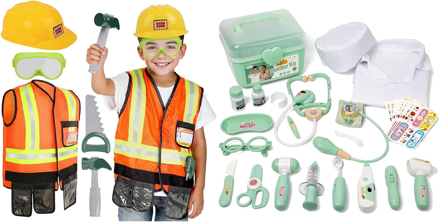 Liberry Pretend Play Toys for Boys 3-5 Years, Toddler Tool Set and Kid Doctor Playset, Dress Up Toys for Halloween Christmas Birthday Gift