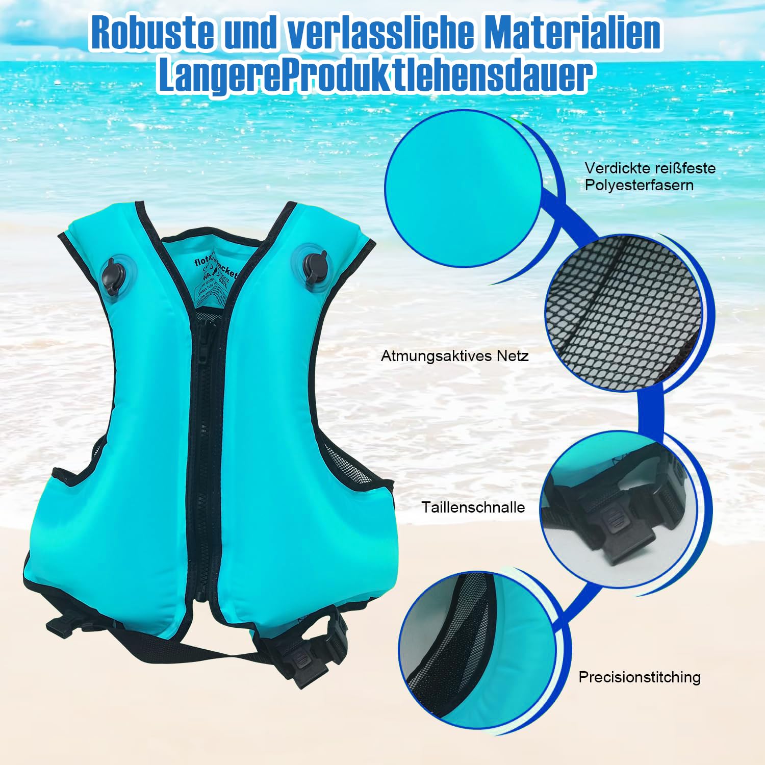 Aufblasbare Schwimmweste, Unisex-Erwachsene Tragbar Auftriebshilfe Weste schwimmhilfe für den Wassersport, Schnorchelnd, Schwimmen, Surfen, Bootfahren