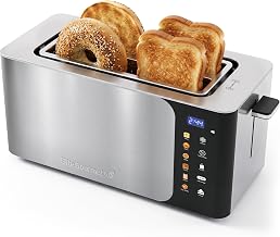 Elite Gourmet ECT5924D SmartToast Digital 4-Slice Toaster, 1370W, Steel | Touch Screen, 6 Shades & 6 Bread Types, Extra-Wide 1.5" Slots Fit Bagels & Texas Toast, Defrost & Reheat - Even Heat