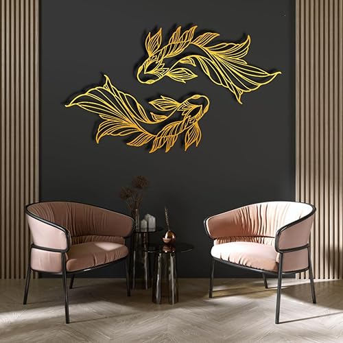 Miniatura 6 de Arte de pared de peces de metal, arte de pared de metal de pez Koi, decoración de pared interior de la familia de peces de escuela de peces, arte de