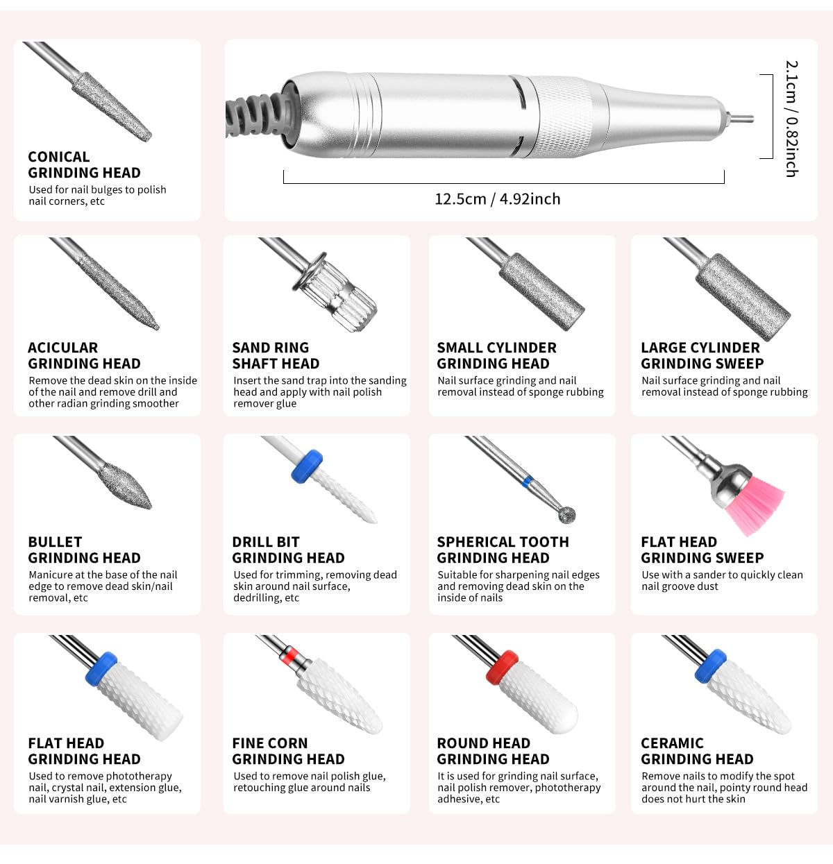Electric Nail File Professional Kit - Professional 45000RPM Portable Nails Drills Kit with 11 Bits & Base LED Screen Cordless E Filer for Gel Acrylic Nails Remover Home Salon Manicure Pedicure Tools