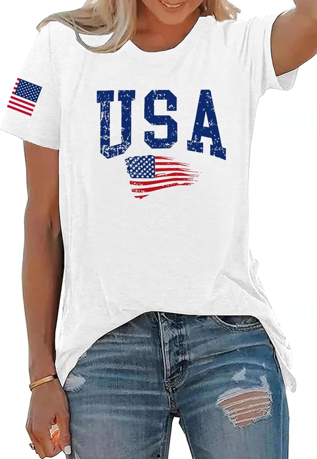 USA Flag Shirts for Women: Vintage American Flag Graphic Tshirts 4th of July Tees Patriotic Blouse Tops - Image 2