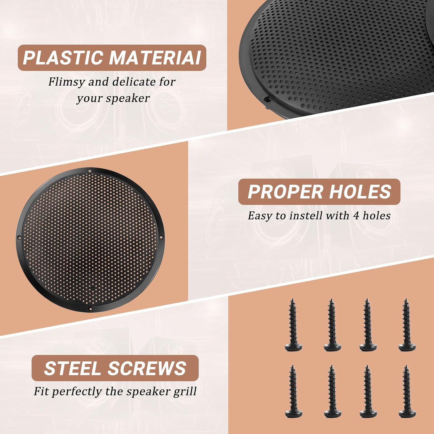 10'' Speaker Grill Cover 10 Inch Plastic Speaker Subwoofer Grill Cover for Car Speakers, Home Speakers