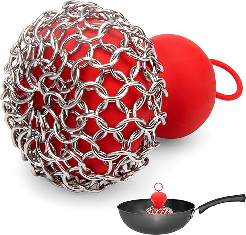 Windspeed - Limpiador de hierro fundido rojo, limpiador de sartén de hierro fundido para freír, limpiador de sartén de hierro fundido, cadena para