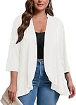 AusLook Plus Size Cardigan for Women Casual Lightweight 3/4 Sleeve Open Front Cardigan Soft Draped Ruffles Slim Outwear Tops
