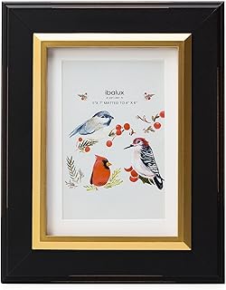 5x7 Black Wood Picture Frame with Real Glass, Gold Inner Border, Matted ...