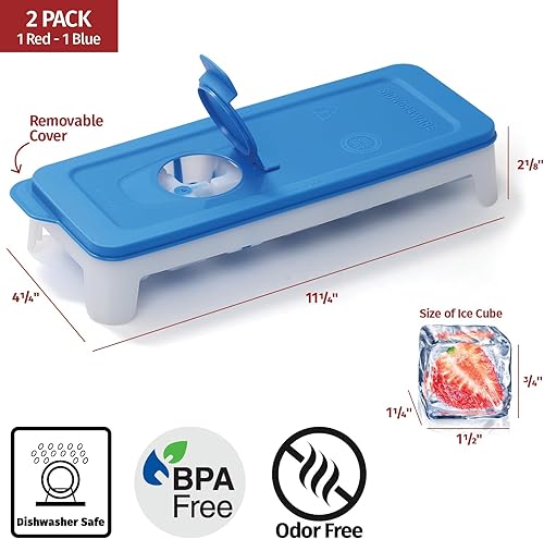 Miniatura 3 de Bandejas de silicona para cubitos de hielo para congelador, juego de 2 soportes para congelar, bandeja para cubitos de hielo de fácil liberación con