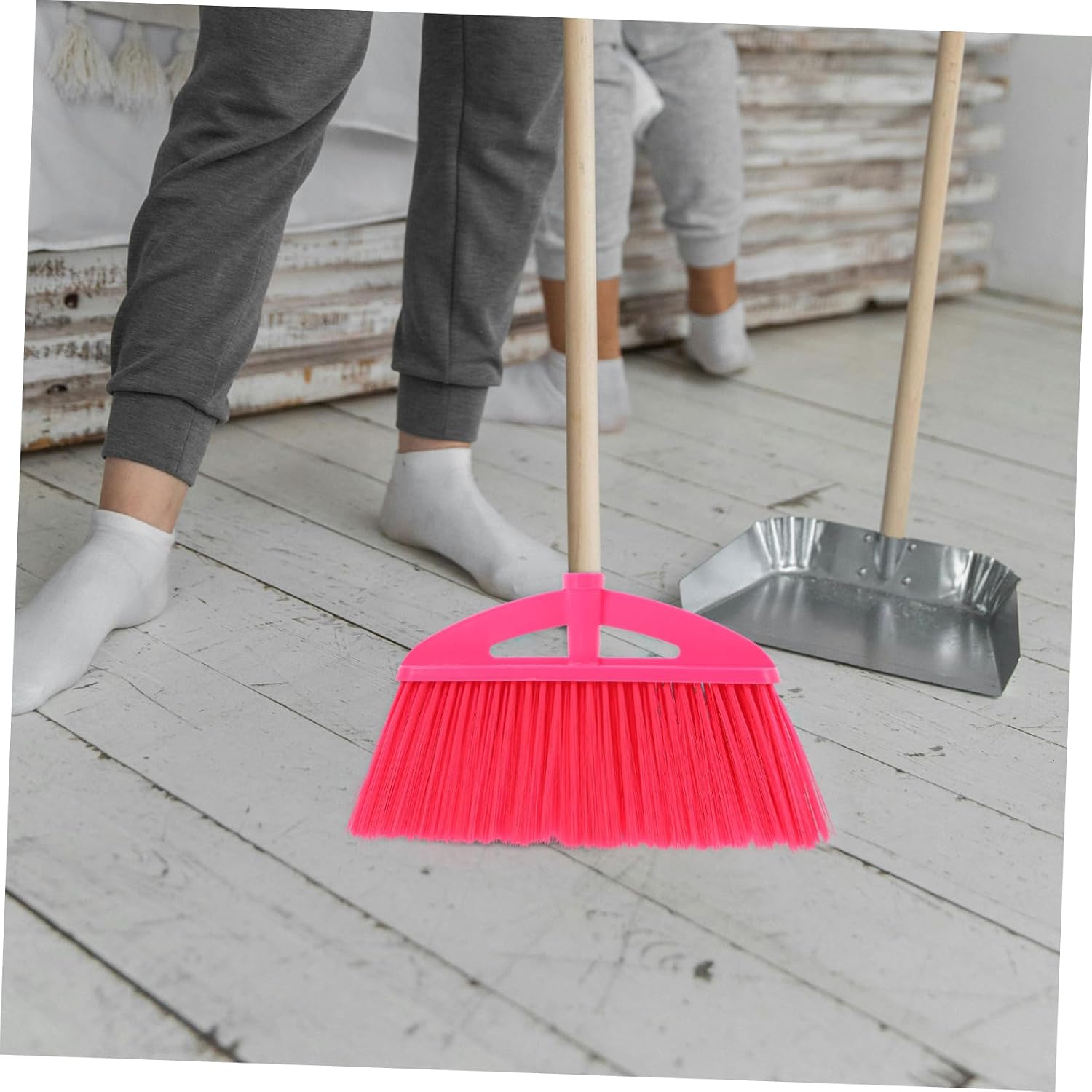 Beavorty 2Pcs Durable Broom Head Replacement Angled Plastic Sweeper Broom Head for Efficient Lobby Home Office and Garage Cleaning