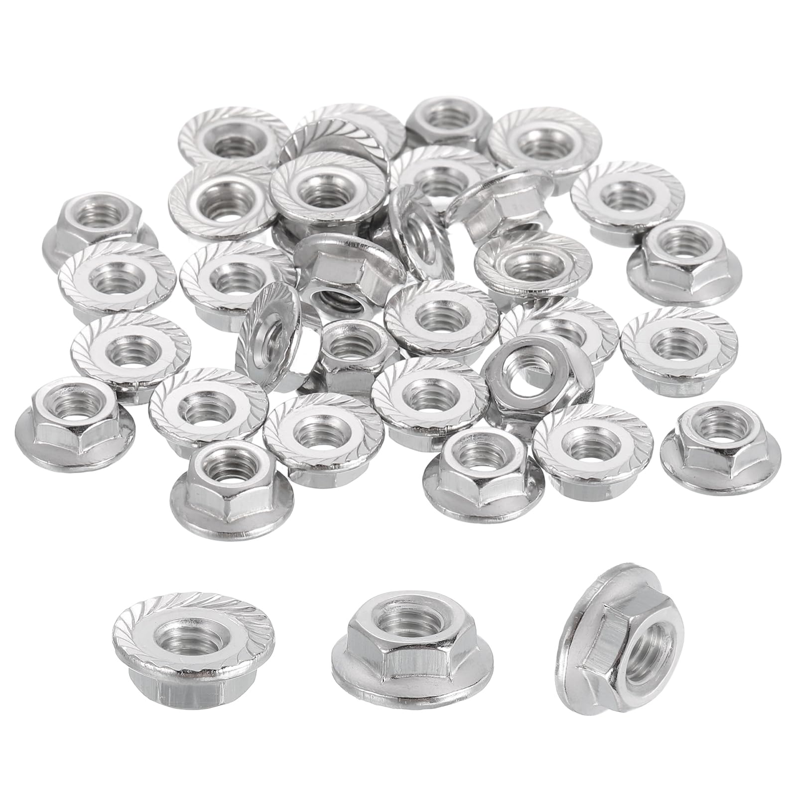 sourcing map 50 Pcs M4x0.7mm Serrated Flange Hex Lock Nuts, 304 Stainless Steel Hexagon Flange Metric Locknuts Fasteners, Bright Finish for Furniture, Machine, DIY