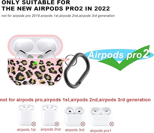 Miniatura 2 de Funda protectora de silicona suave para Airpods Pro 2 con llavero, diseño de leopardo rosa y caqui