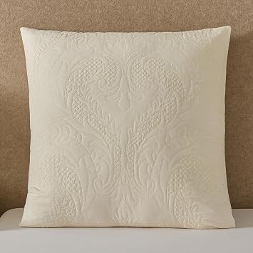 YINFUNG Quilted Euro Sham Ivory Damsk 26x26 Set of 2 Embroidered Floral Textured European Pillow Cover Decorative Large Square Pillowcase Sofa Bed Cream Square Vintage