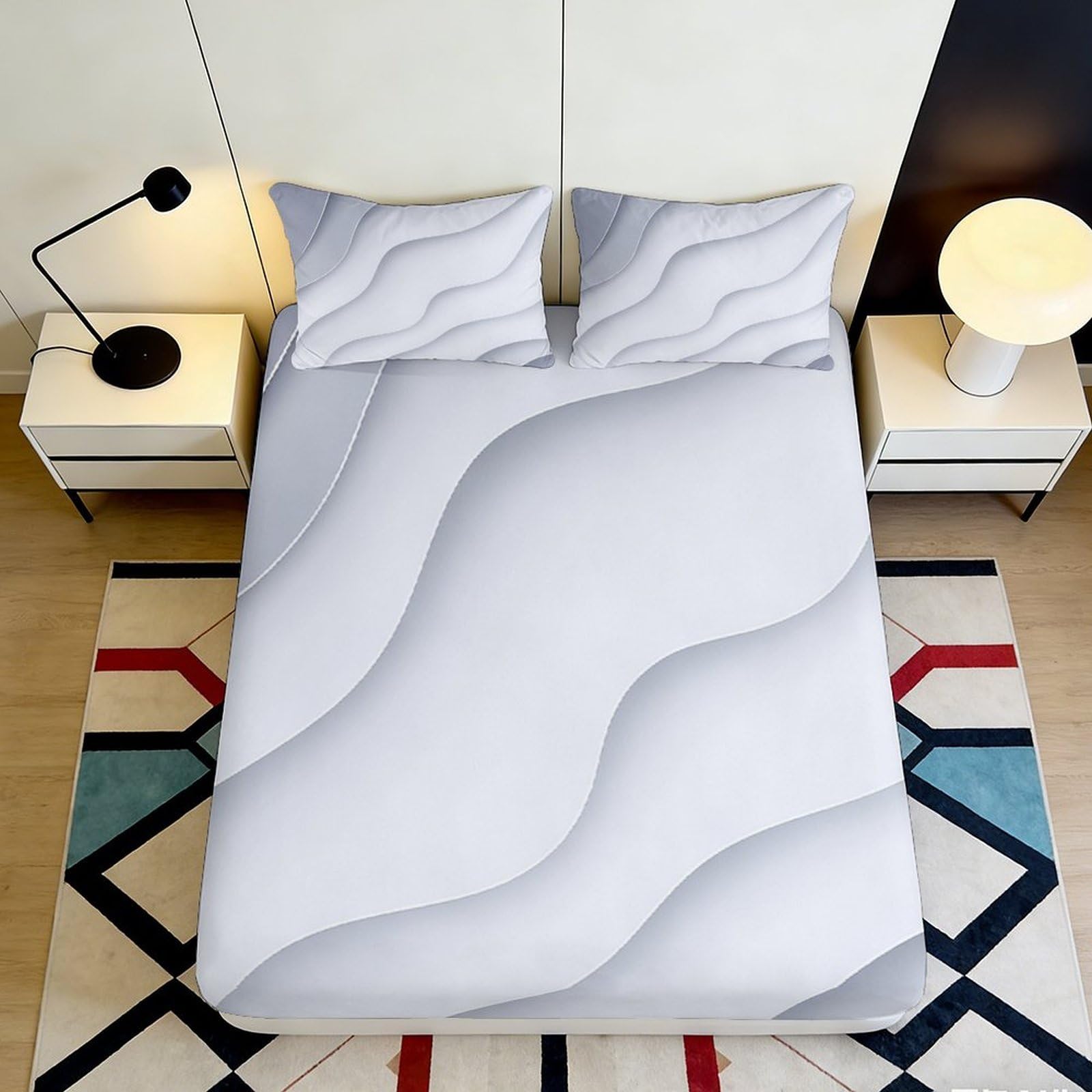 Pnayamiorkfel Style-8 3D Printed Wave Pattern Fitted Sheet Microfiber Soft Bedroom Decor Abstract Lines Mattress Cover For Home Dorm 90X200x25cm
