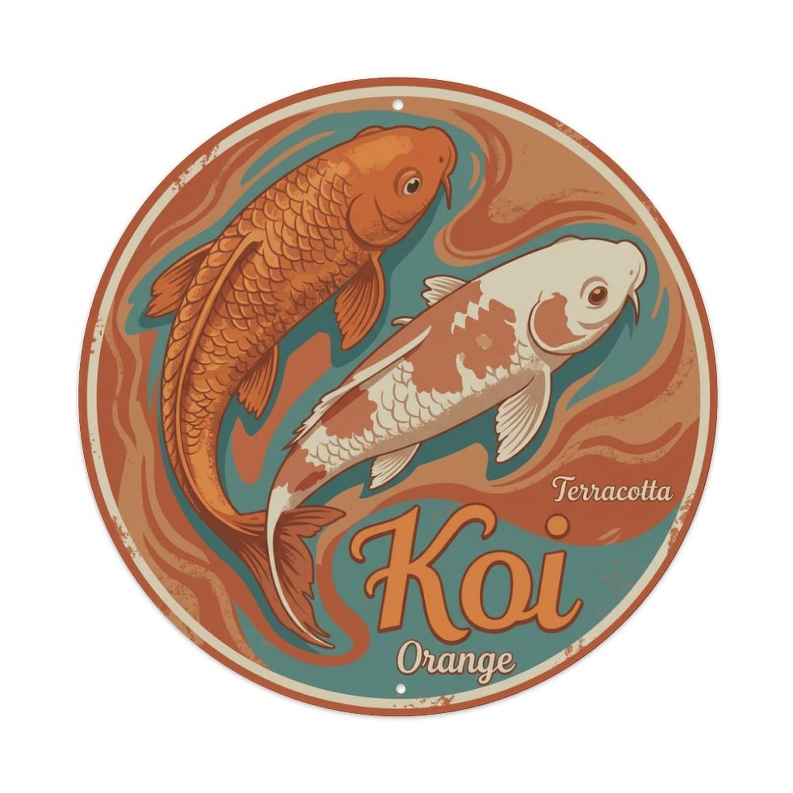 Koi Fish Terracotta Orange Waters Clay Earthy Rustic Warm Metal Tin Sign