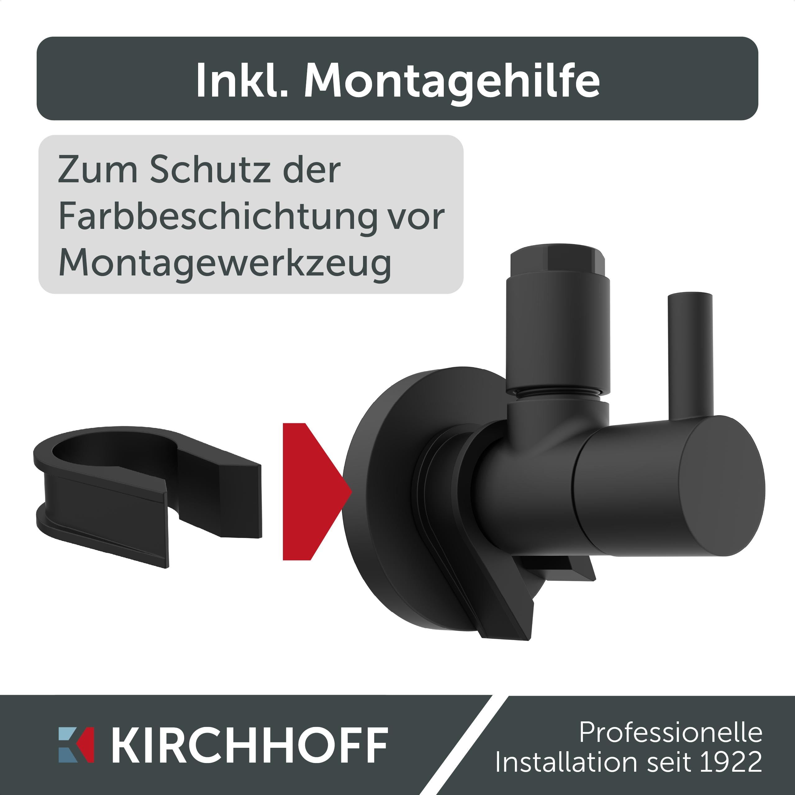 Bundle aus KIRCHHOFF Design Universal Eckventil mit Schnellverschluss + Design Siphon, Matt Schwarzer Abfluss, Ablaufgarnitur für Waschbecken + Flexibler Anschlussschlauch in schwarz