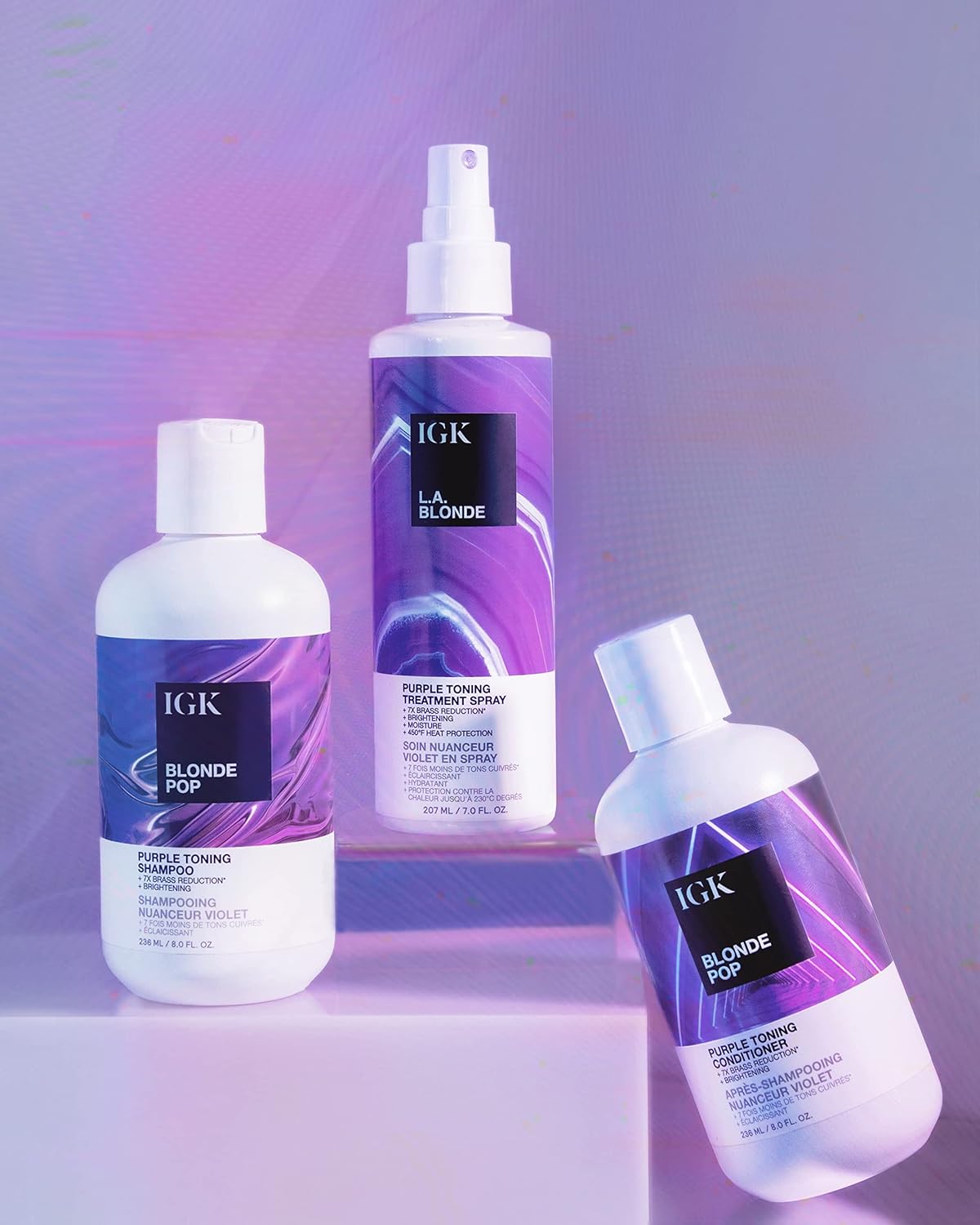 IGK LA BLONDE Purple Toning Treatment Spray | Brighten + Neutralize Brass + Heat Protectant | Vegan + Cruelty Free | 7 Oz - Image 3
