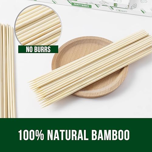Miniatura 2 de Garsum Brochetas de bambú natural para barbacoa, pinchos de madera de 10 pulgadas para frutas surtidas, kebabs, parrilla, recursos naturales