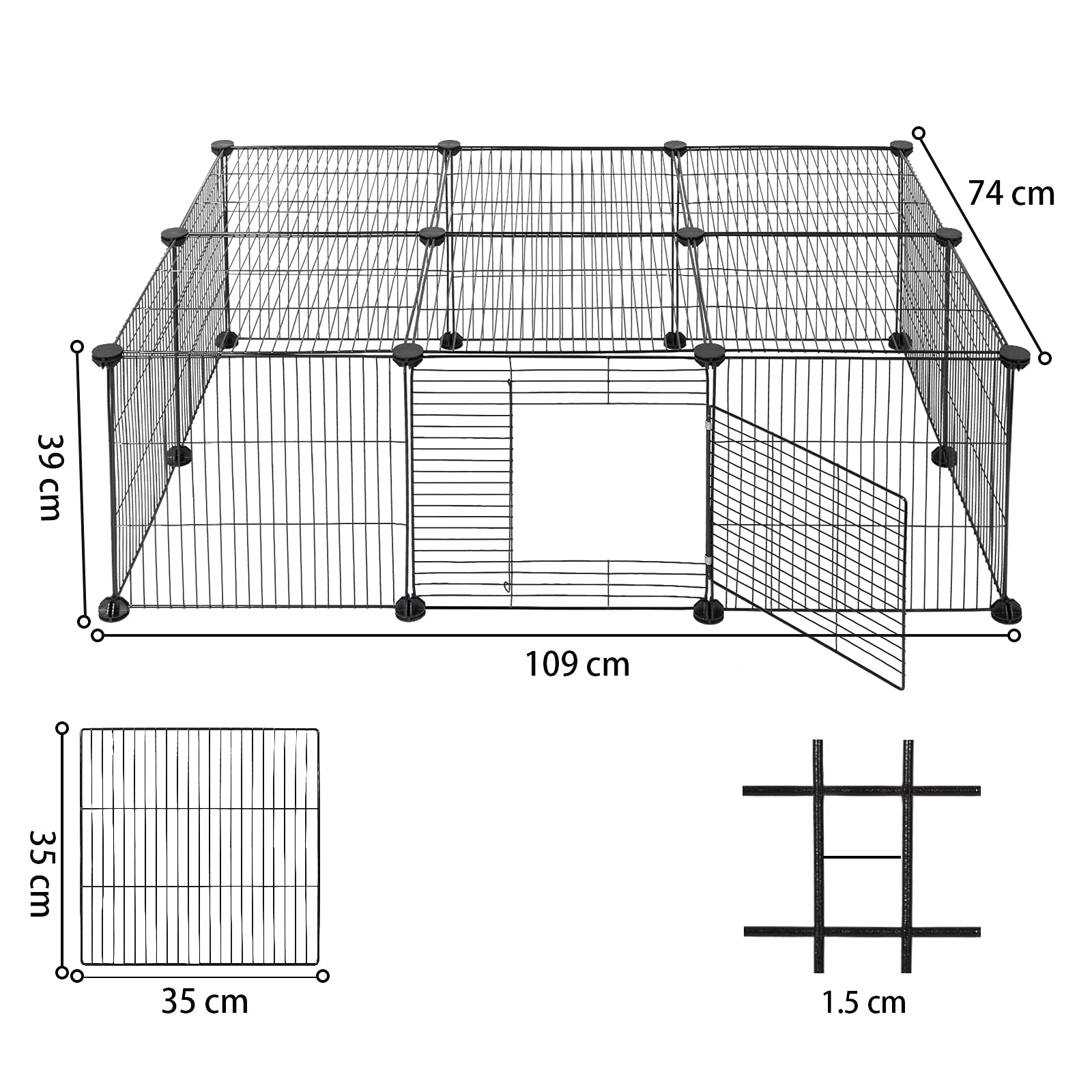 Metalowe ogrodzenie do ćwiczeń 109x74x39 cm czarny 16 paneli