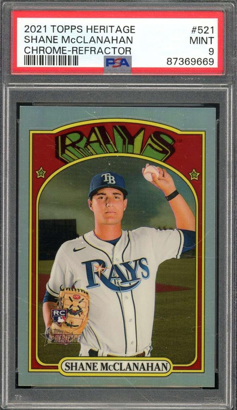 Shane McClanahan Rookie Card 2021 Topps Heritage Chrome Refractor #521 PSA 9 - Baseball Slabbed Rookie Cards