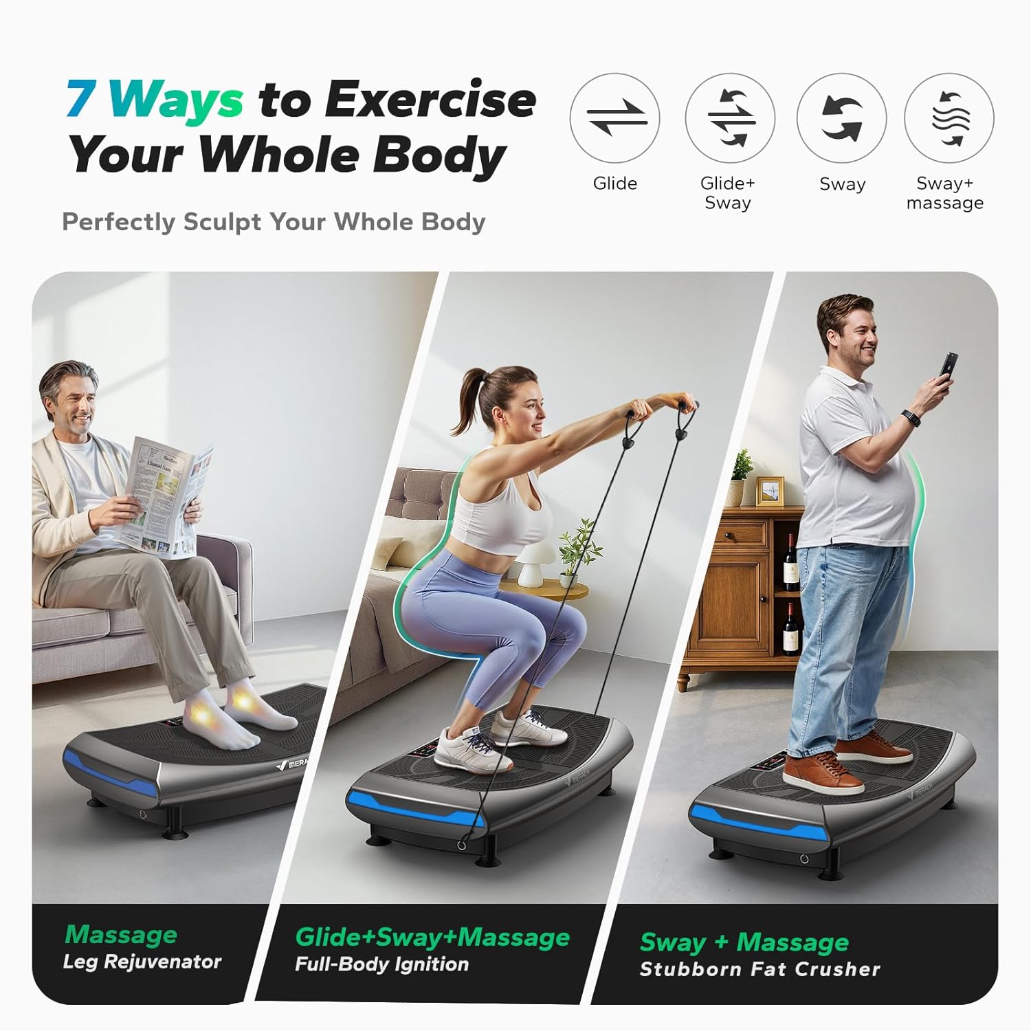 MERACH Vibration Plate Exercise Machine, 7-in-1 4D Vibration Plate with Glide, Swing & Massage, Vibrating Plates with Whole Body Workout Sculpting Platform for Home Fitness for... - Image 2