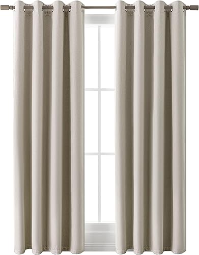 Miniatura 26 de Cortinas opacas con textura de lino gris total para dormitorio, con aislamiento térmico, cortinas cortas de 64 pulgadas, cortinas de granja con
