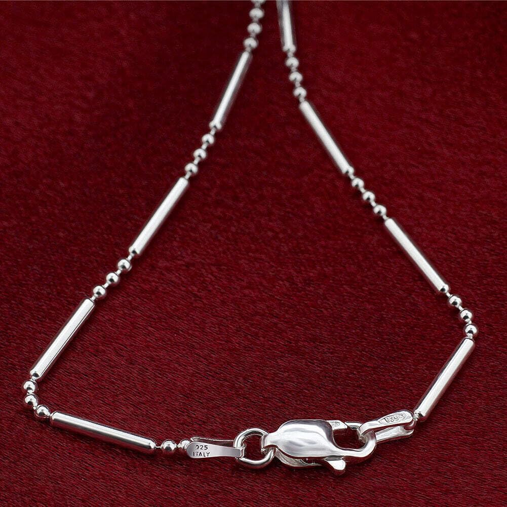 Italian .925 Sterling Silver Bead 1mm Balls and Rods Chain Necklace - Image 4