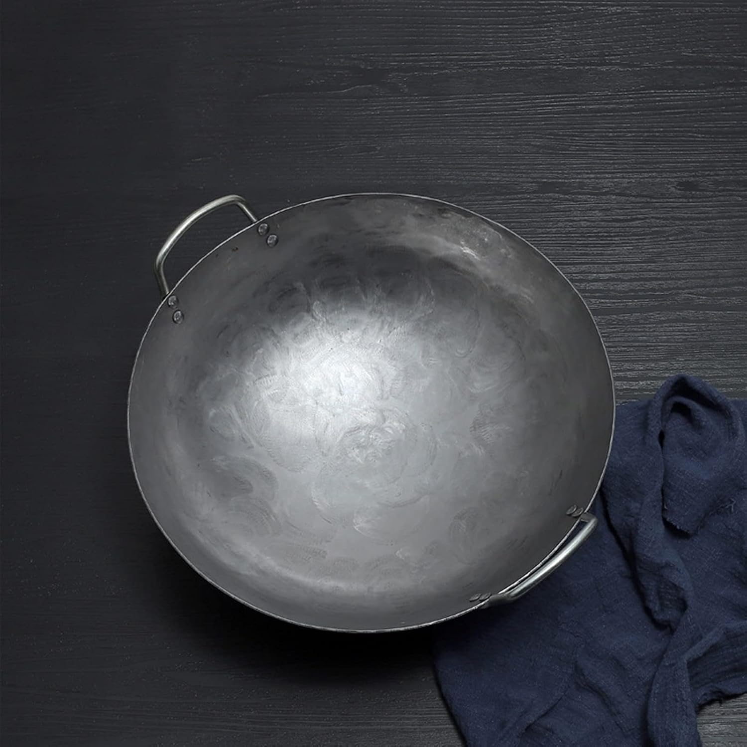 ノンスティック鉄製中華鍋、コーティングなしの中華家庭用フライパン、電気コンロ用ダブルイヤー炒め鍋、42cm/16.5インチ