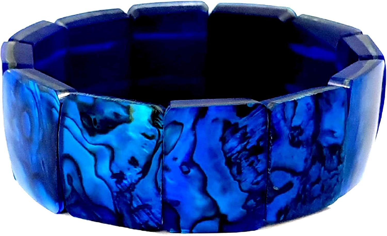 Natural Abalone Shell Stretchable Cuff Bracelet Set in Blue Resin Handmade Women Paua Jewelry DA492-B