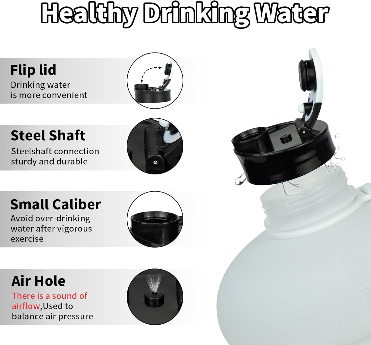 TOOFEEL Gallon Water Bottle - 128 oz with Flip Lid & Handle - BPA Free with Measurements - Black & White Gradient